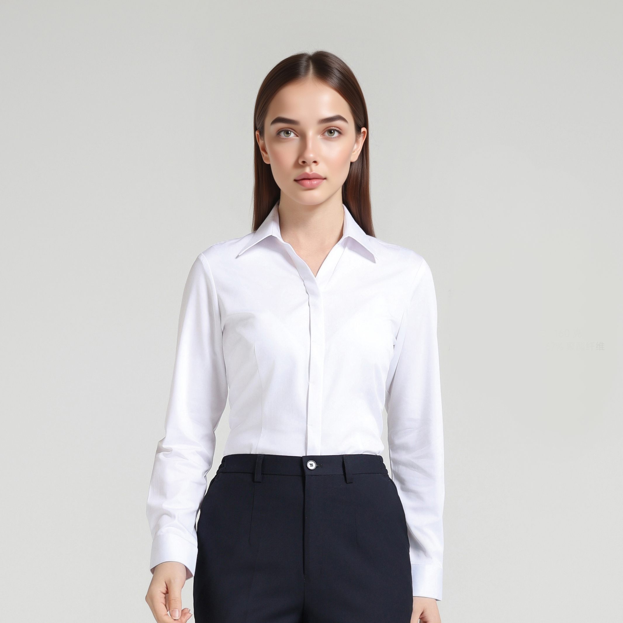 HT055-088白色女V长暗门襟30竹纤维弹力衬衫