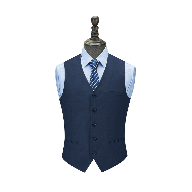 HT051-051-3 Men's navy blue stretch lyocell five‑button front‑placket vest