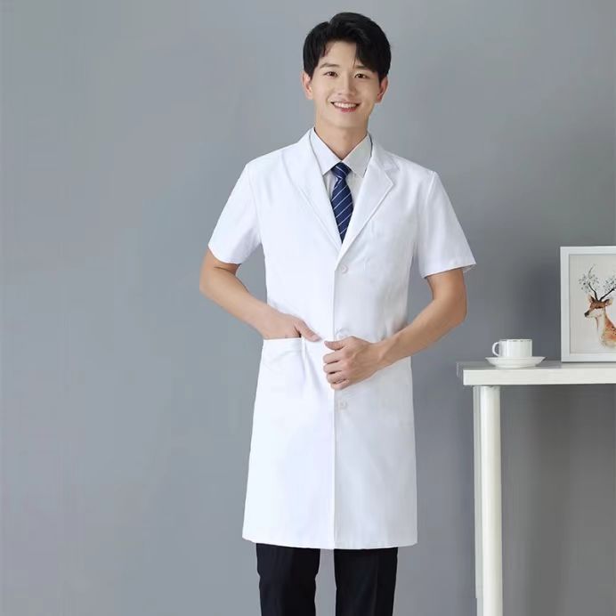 HT029-013夏季抗皱导电阻丝高端男医生服短袖大褂
