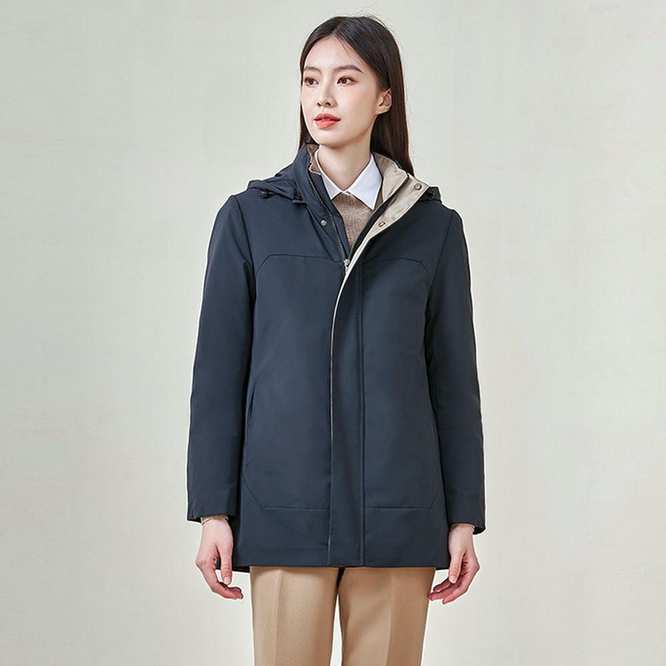 HT010-002 Unisex black/navy graphene self‑heating seam‑sealed waterproof anti‑static with detachable inner liner 90% white goose down jacket