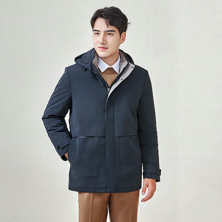 HT010-002 Unisex black/navy graphene self‑heating seam‑sealed waterproof anti‑static with detachable inner liner 90% white goose down jacket