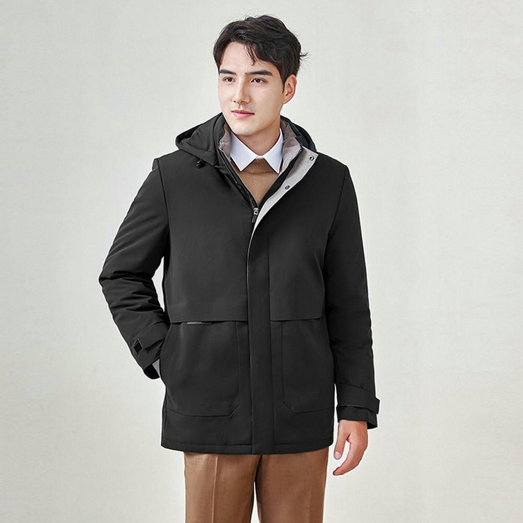 HT010-002 Unisex black/navy graphene self‑heating seam‑sealed waterproof anti‑static with detachable inner liner 90% white goose down jacket