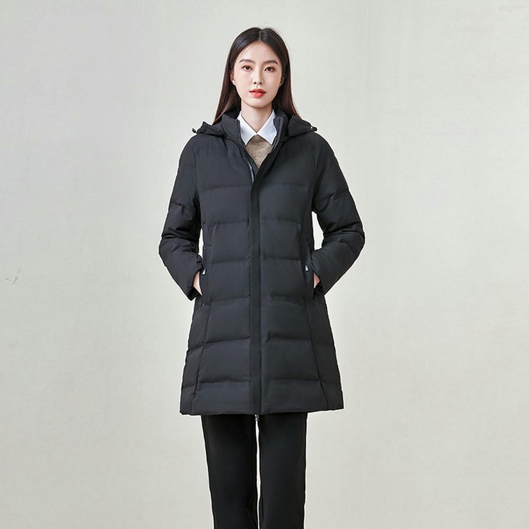 HT010-004 Unisex black business‑leisure cold‑proof waterproof anti‑static detachable‑hood 90% white duck down jacket