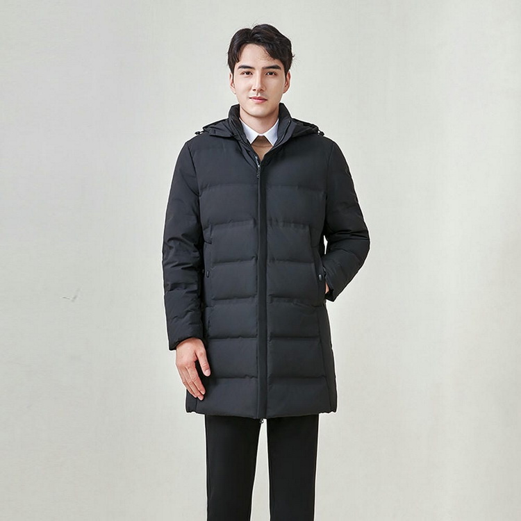 HT010-004 Unisex black business‑leisure cold‑proof waterproof anti‑static detachable‑hood 90% white duck down jacket
