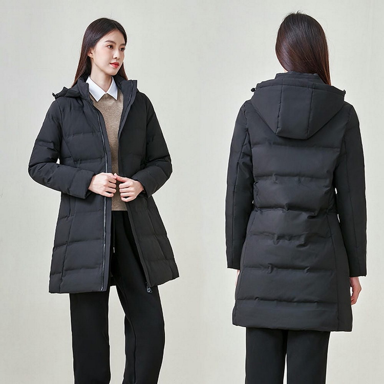 HT010-004 Unisex black business‑leisure cold‑proof waterproof anti‑static detachable‑hood 90% white duck down jacket