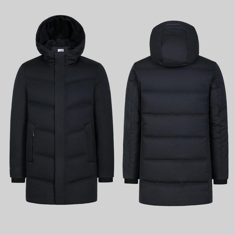 HT010-004 Unisex black business‑leisure cold‑proof waterproof anti‑static detachable‑hood 90% white duck down jacket