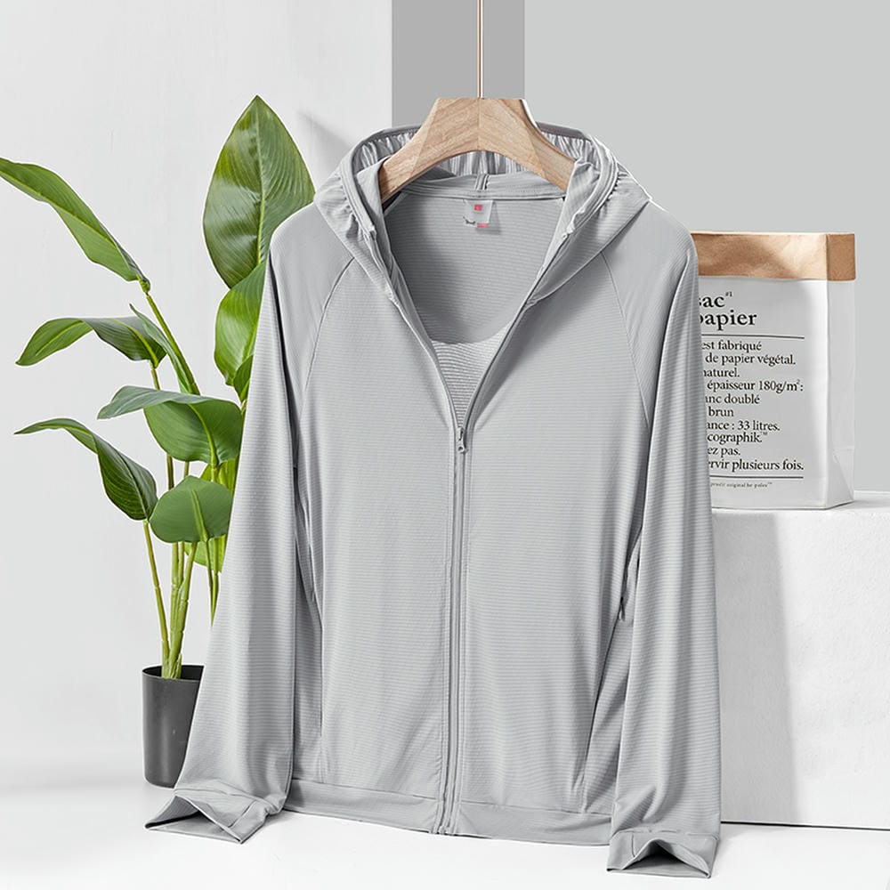 HT012-094 Summer plain knitted fabric ice‑silk men's sun‑protective jacket