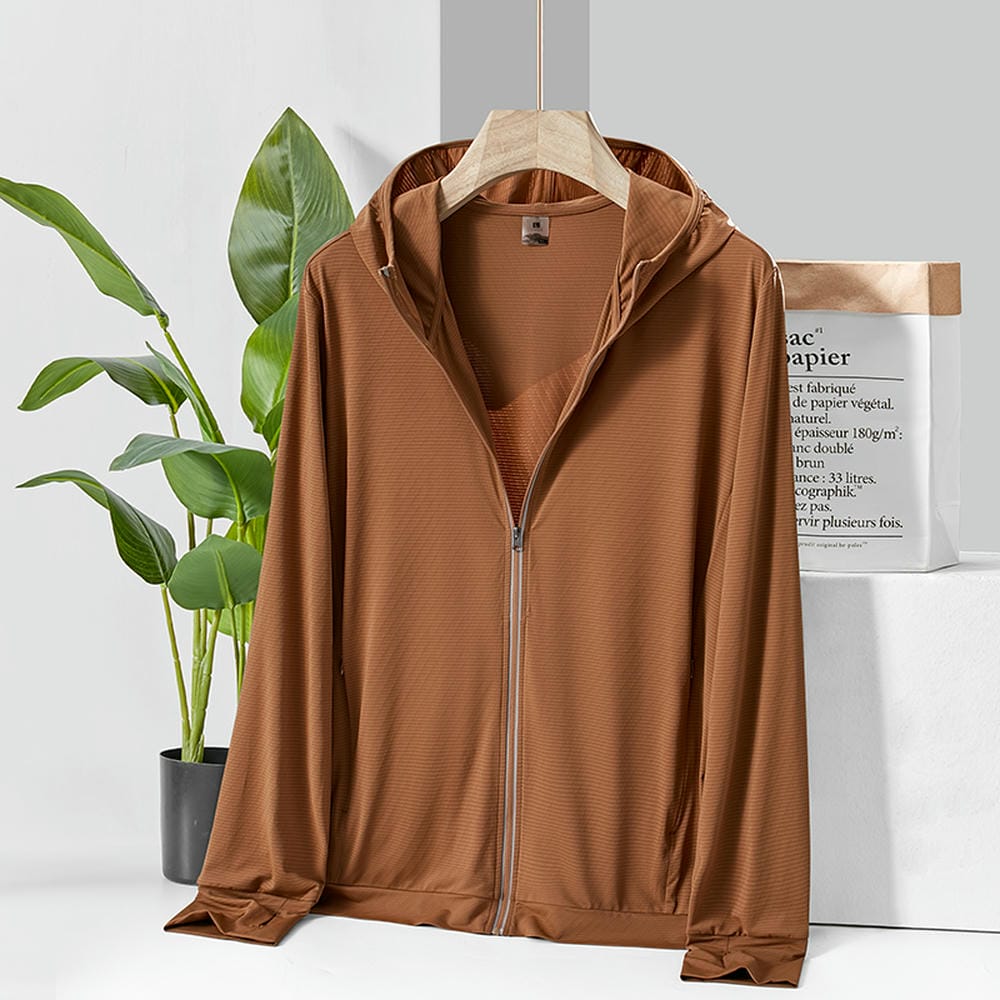 HT012-094 Summer plain knitted fabric ice‑silk men's sun‑protective jacket